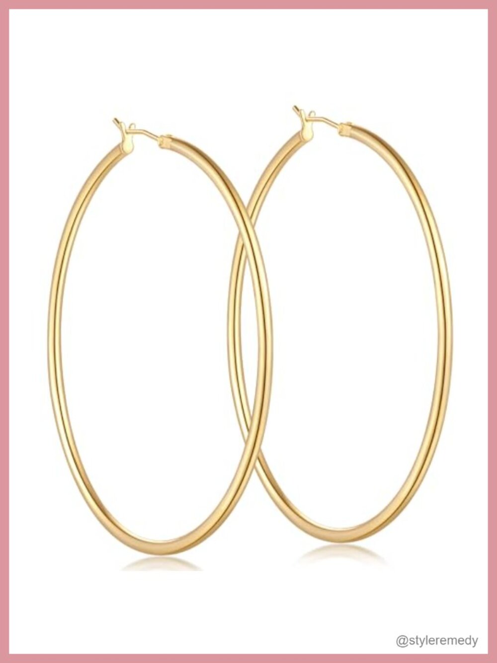 14K Gold Plated Hoop Earrings Women Large Hinged Hoop 50mm Classic